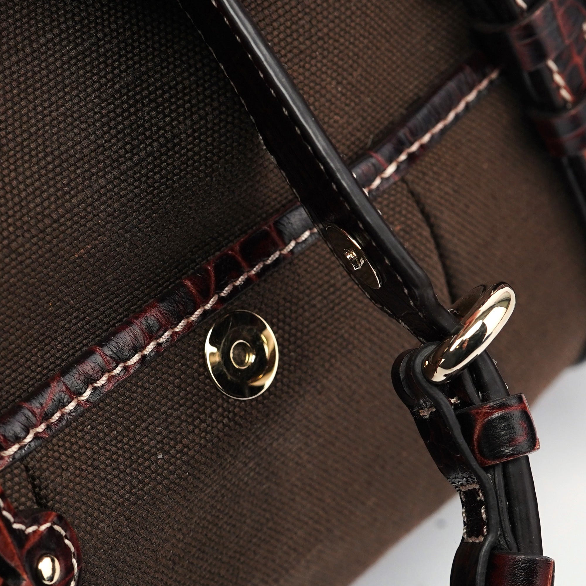 Celine Borsa tote in tela marrone con pelle stampa coccodrillo