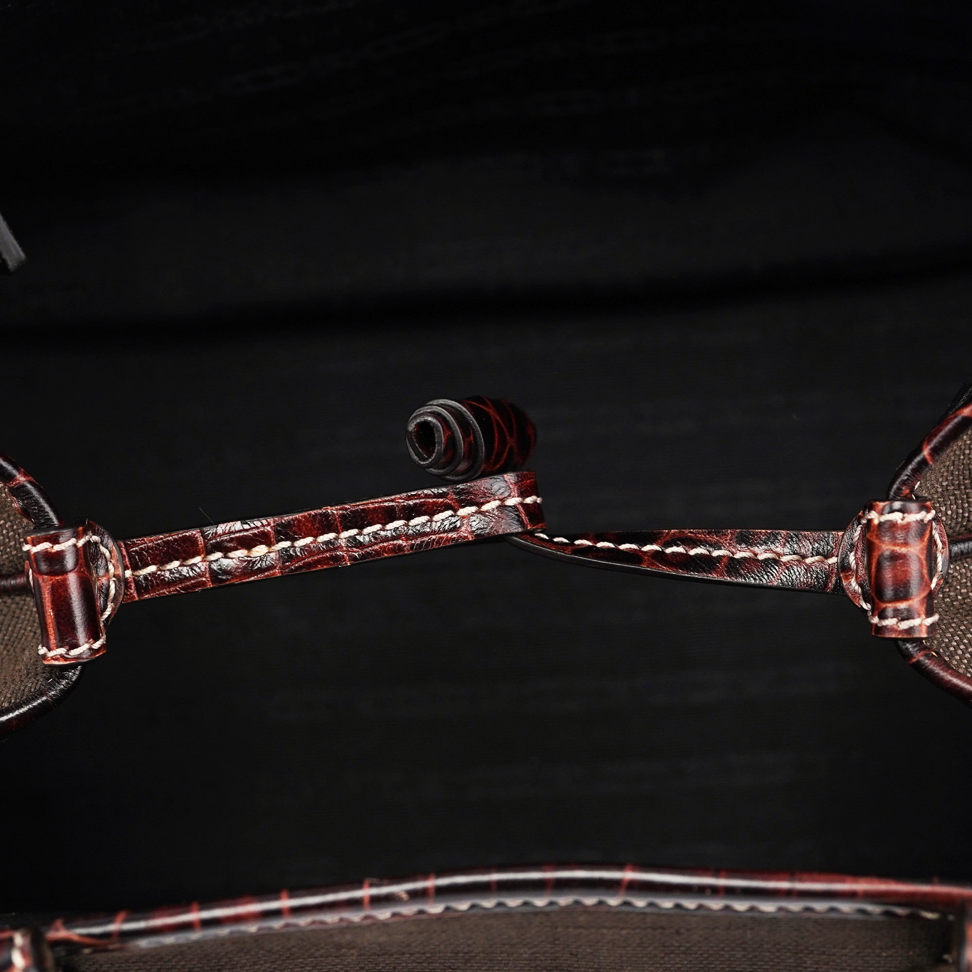 Celine Borsa tote in tela marrone con pelle stampa coccodrillo