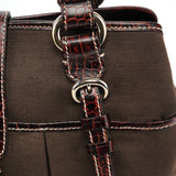 Celine Borsa tote in tela marrone con pelle stampa coccodrillo