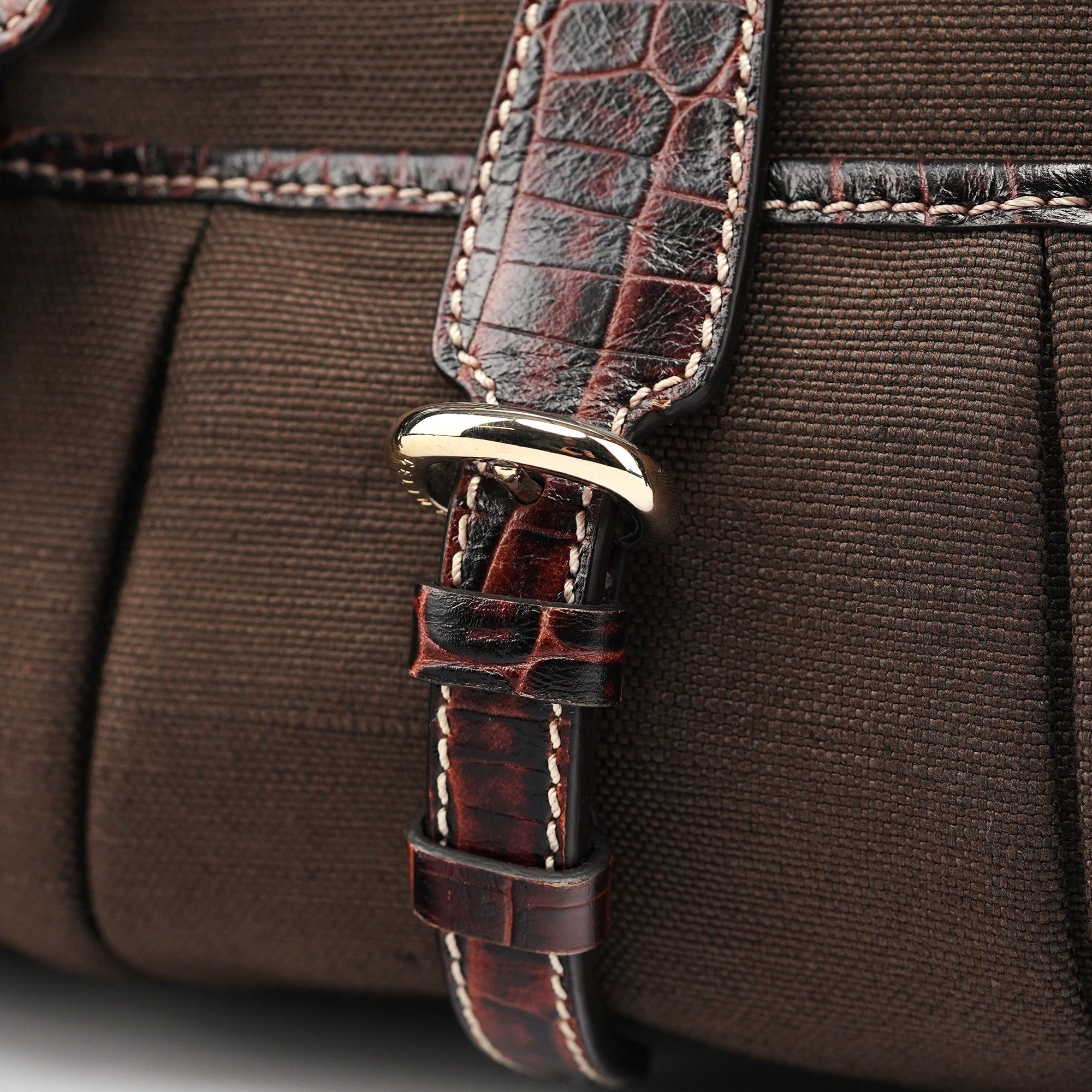Celine Borsa tote in tela marrone con pelle stampa coccodrillo