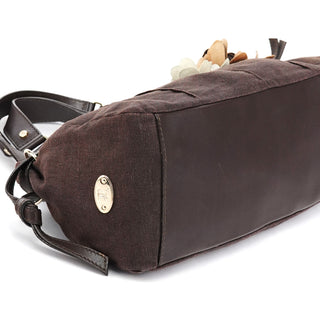 Celine Brown Canvas Floral Shoulder Bag