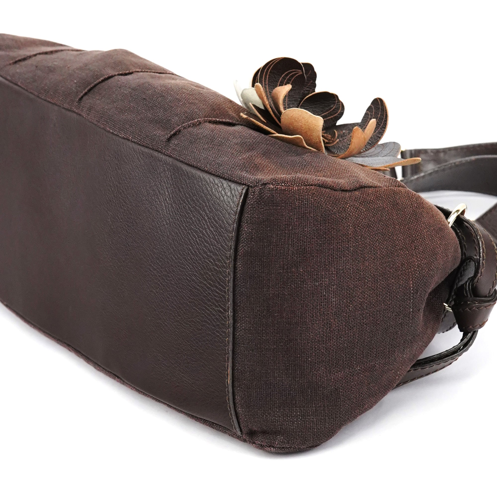 Celine Sac porté épaule à fleurs en toile marron