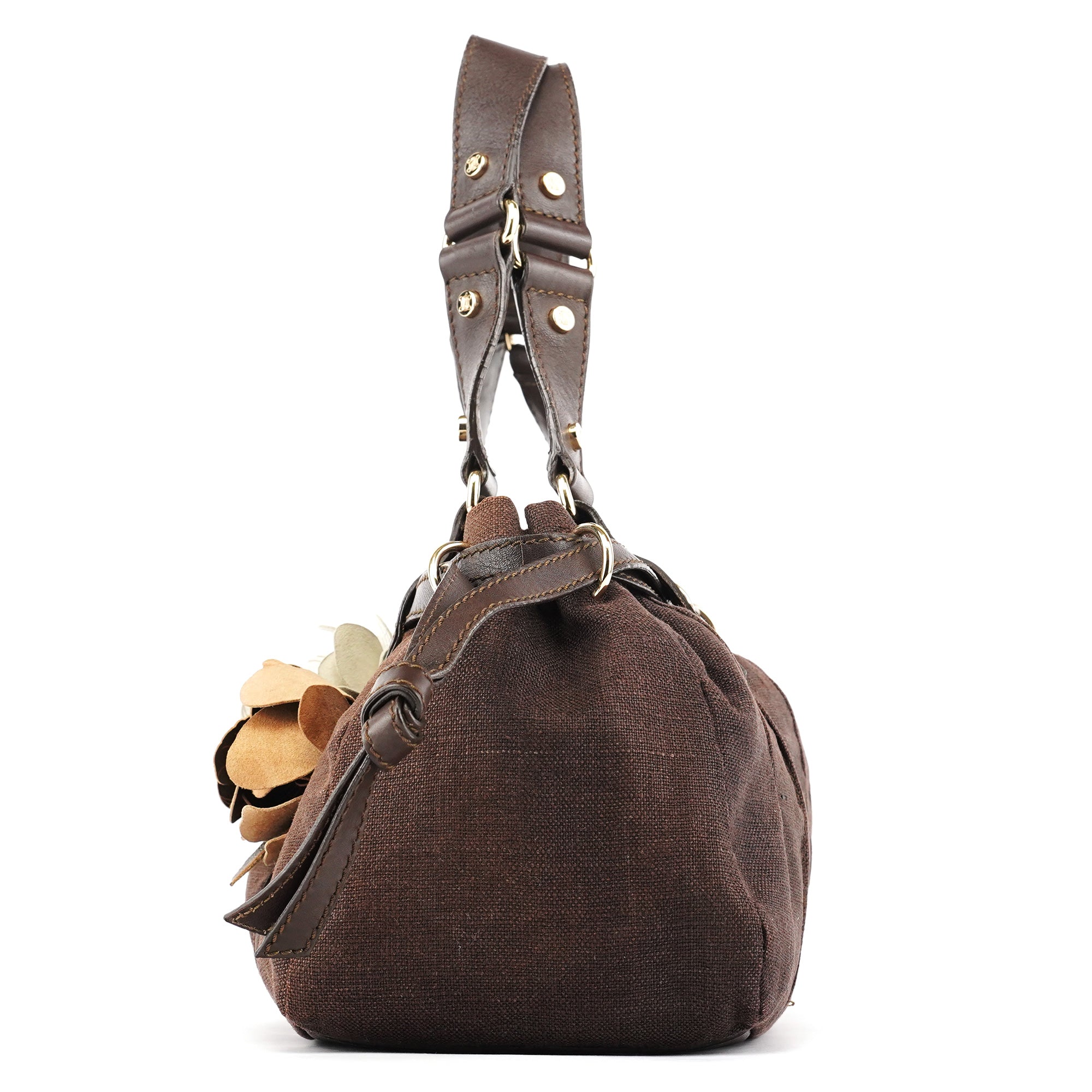 Celine Sac porté épaule à fleurs en toile marron