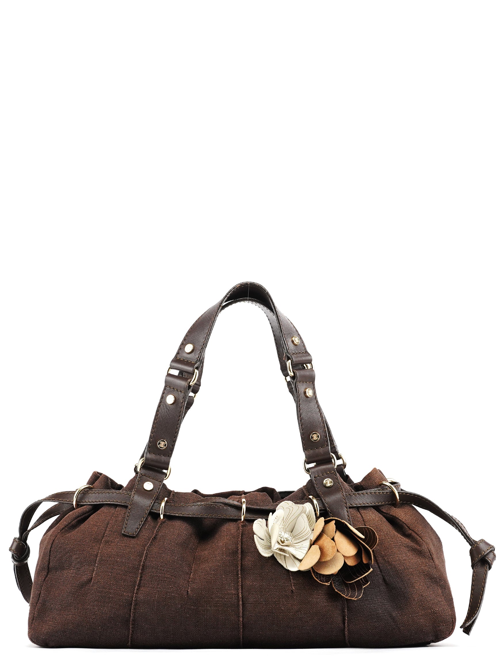 Celine Sac porté épaule à fleurs en toile marron