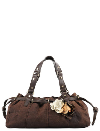 Celine Brown Canvas Floral Shoulder Bag