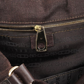 Celine Brown Canvas Leather Floral Tote Bag