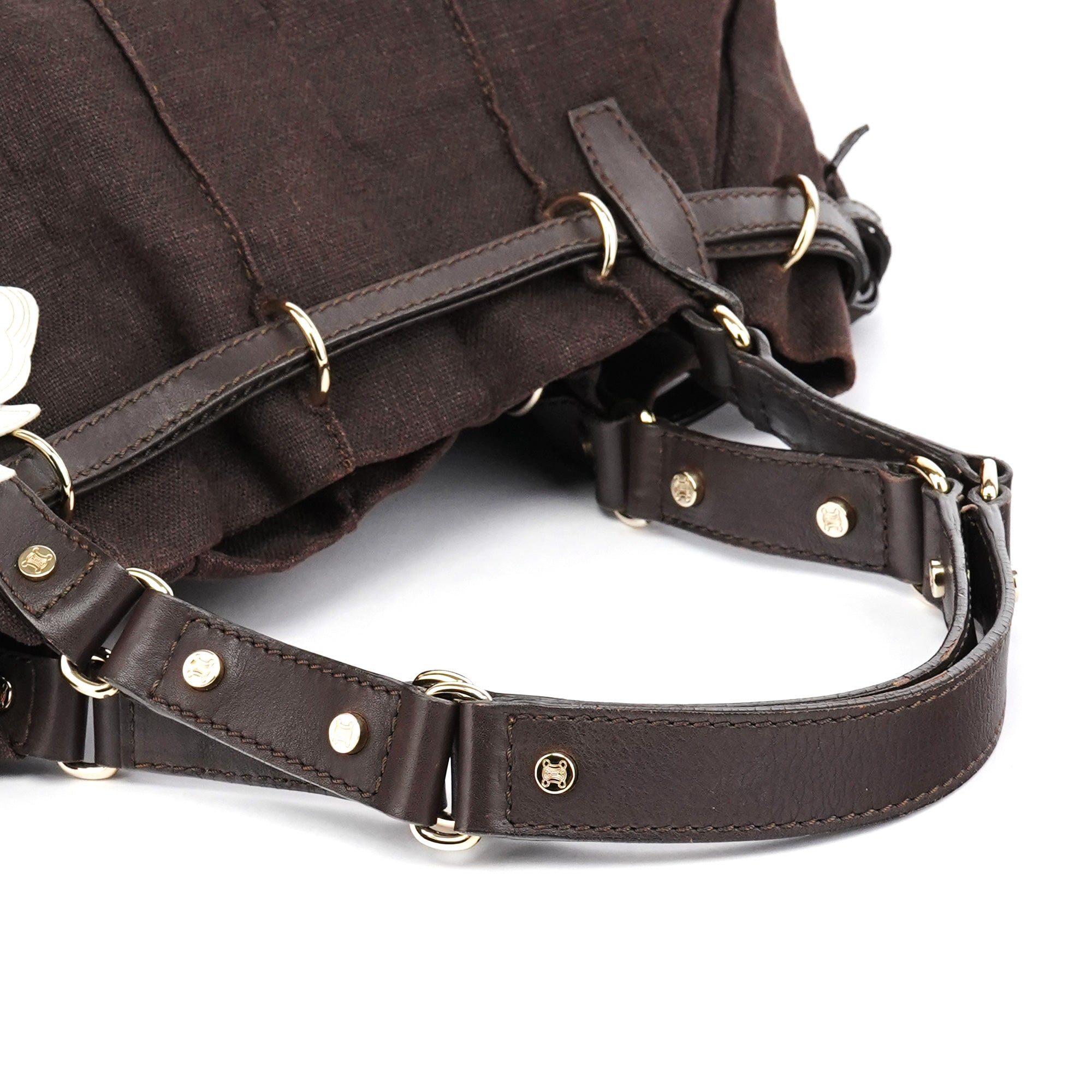 Celine Sac cabas fleuri en toile et cuir marron