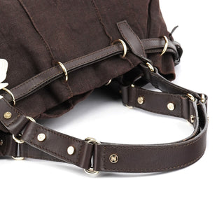 Celine Brown Canvas Leather Floral Tote Bag