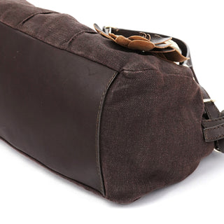 Celine Brown Canvas Leather Floral Tote Bag