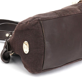 Celine Brown Canvas Leather Floral Tote Bag