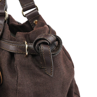 Celine Brown Canvas Leather Floral Tote Bag