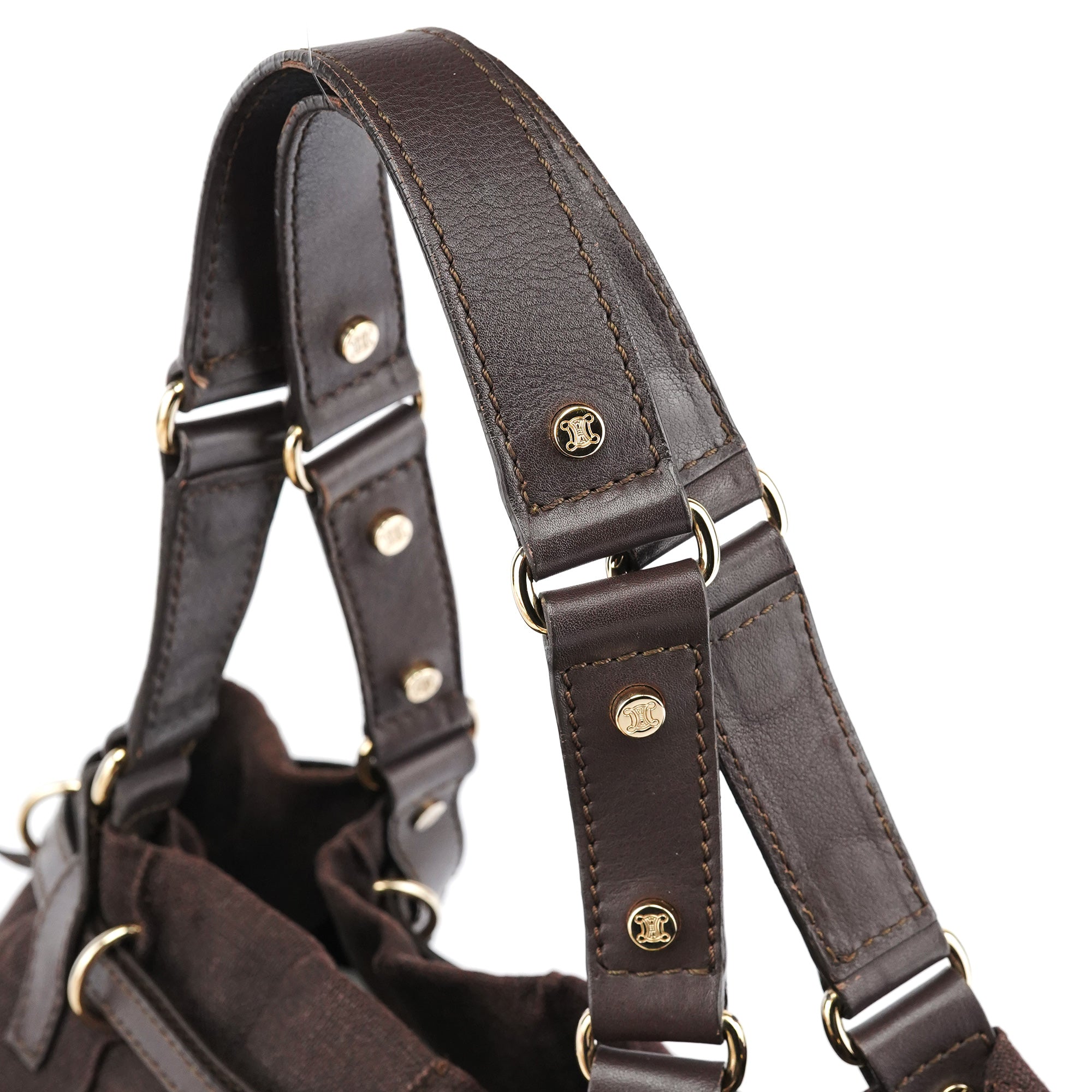 Celine Sac cabas fleuri en toile et cuir marron