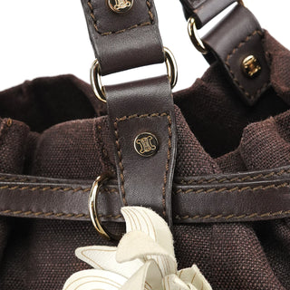 Celine Brown Canvas Leather Floral Tote Bag
