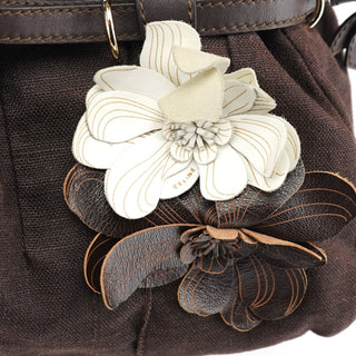 Celine Brown Canvas Leather Floral Tote Bag