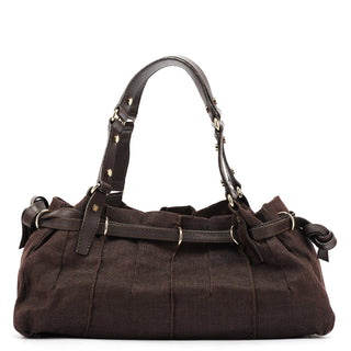 Celine Brown Canvas Leather Floral Tote Bag