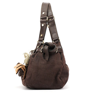 Celine Brown Canvas Leather Floral Tote Bag