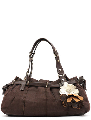 Celine Brown Canvas Leather Floral Tote Bag