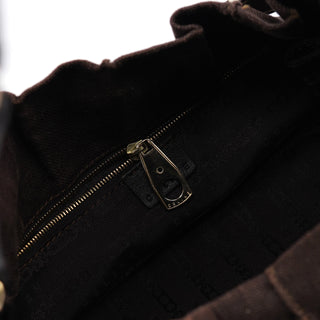 Celine Brown Canvas Leather Shoulder Bag