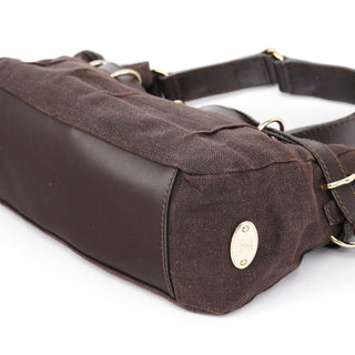 Celine Brown Canvas Leather Shoulder Bag