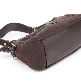 Celine Brown Canvas Leather Shoulder Bag