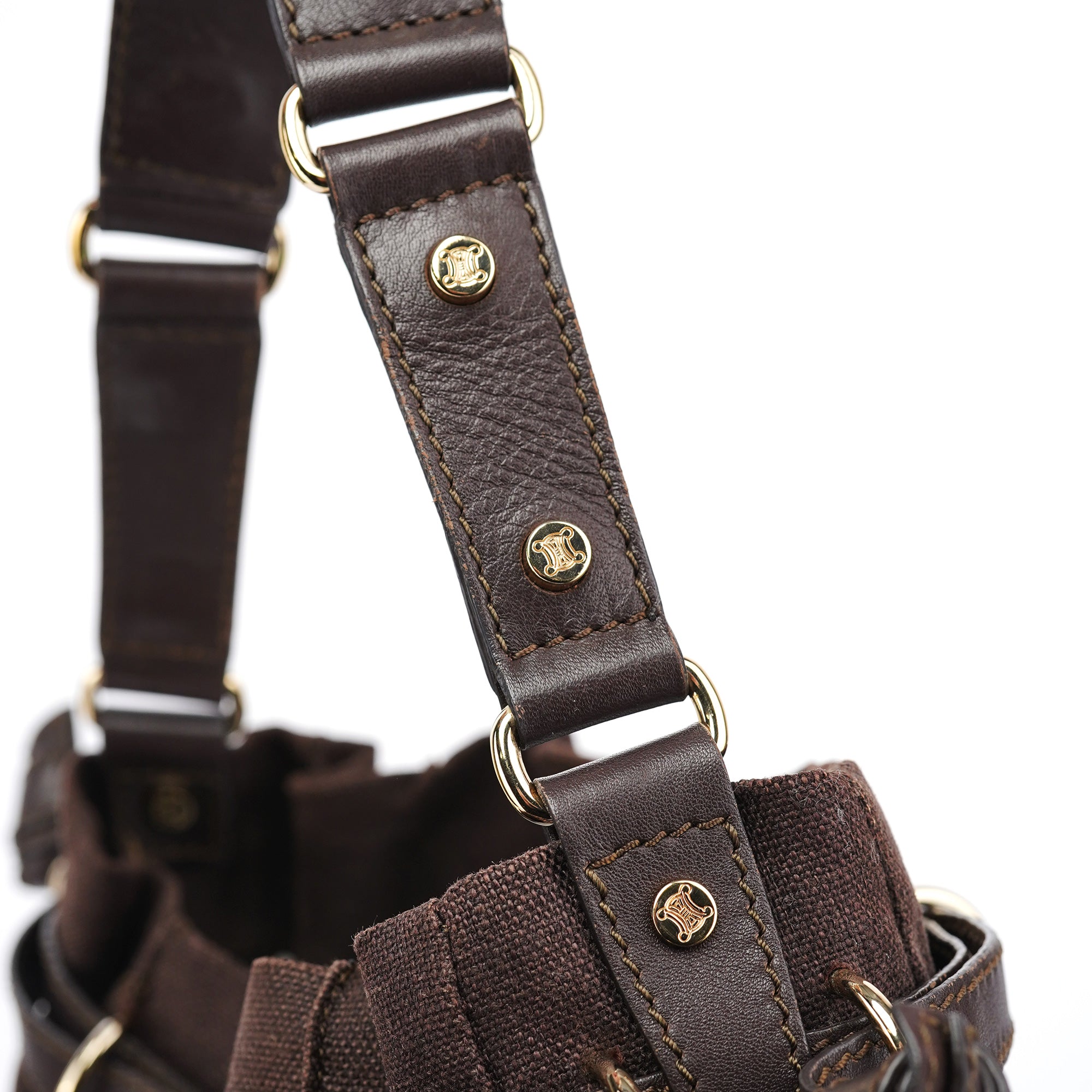 Celine Brown Canvas Leather Shoulder Bag