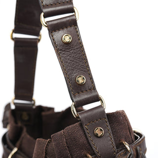 Celine Brown Canvas Leather Shoulder Bag