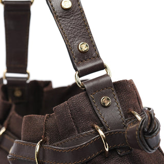 Celine Brown Canvas Leather Shoulder Bag