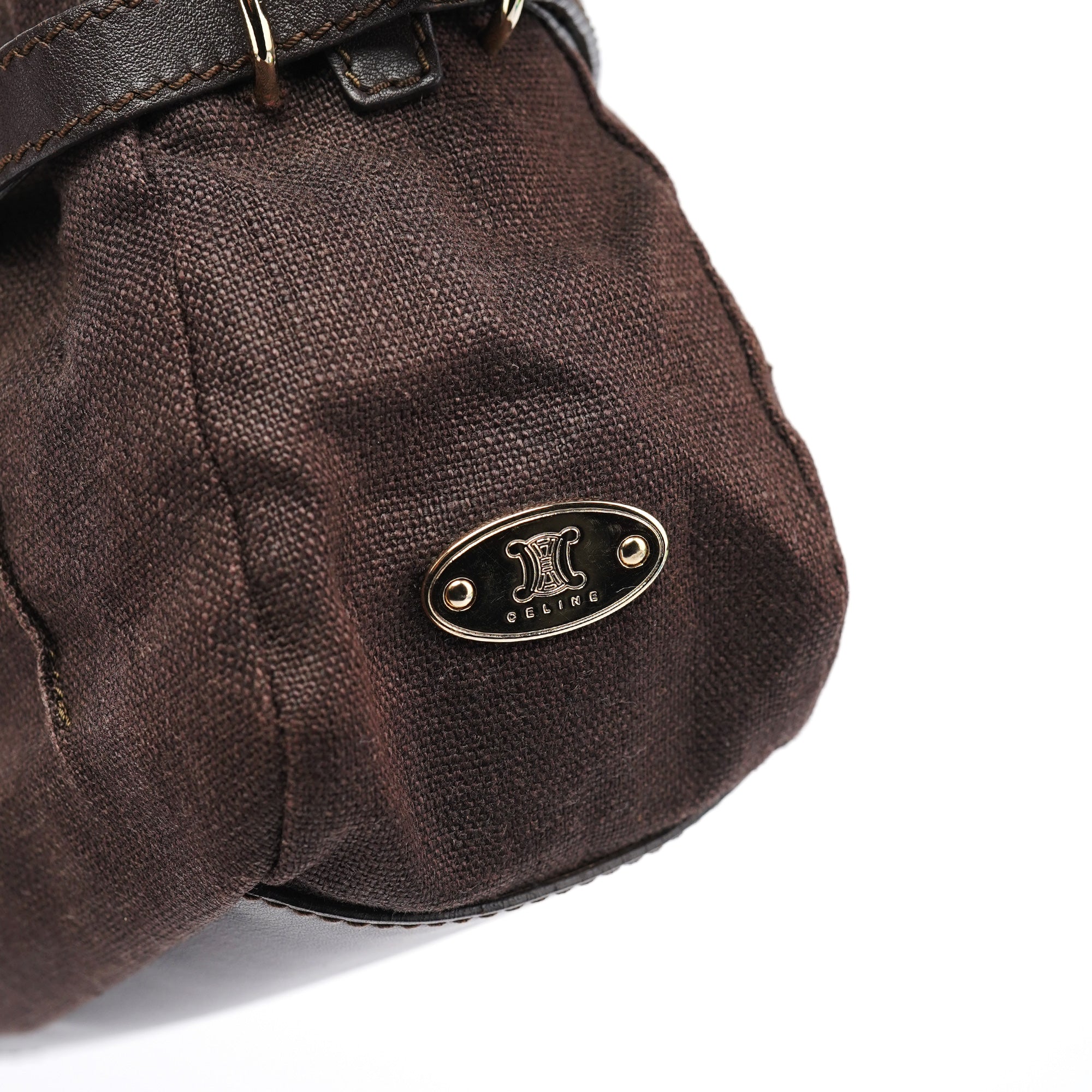 Celine Brown Canvas Leather Shoulder Bag