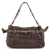 Celine Brown Canvas Leather Shoulder Bag