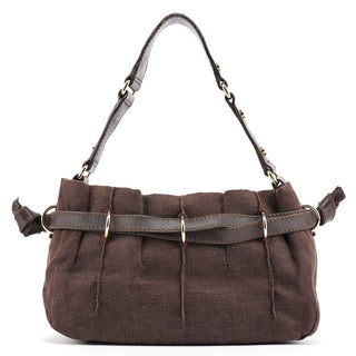 Celine Brown Canvas Leather Shoulder Bag