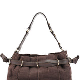 Celine Brown Canvas Leather Shoulder Bag