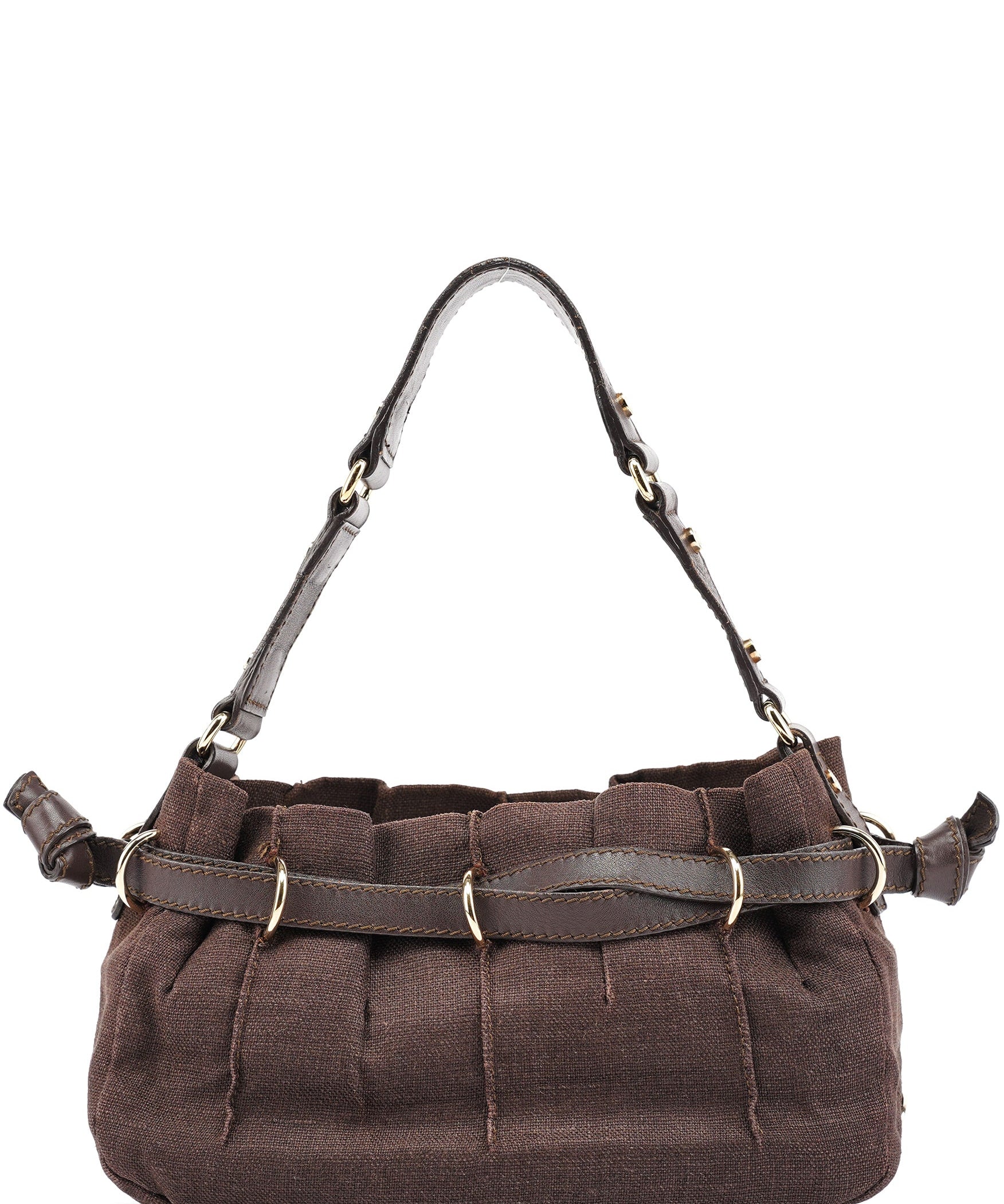 Celine Sac porté épaule en toile et cuir marron