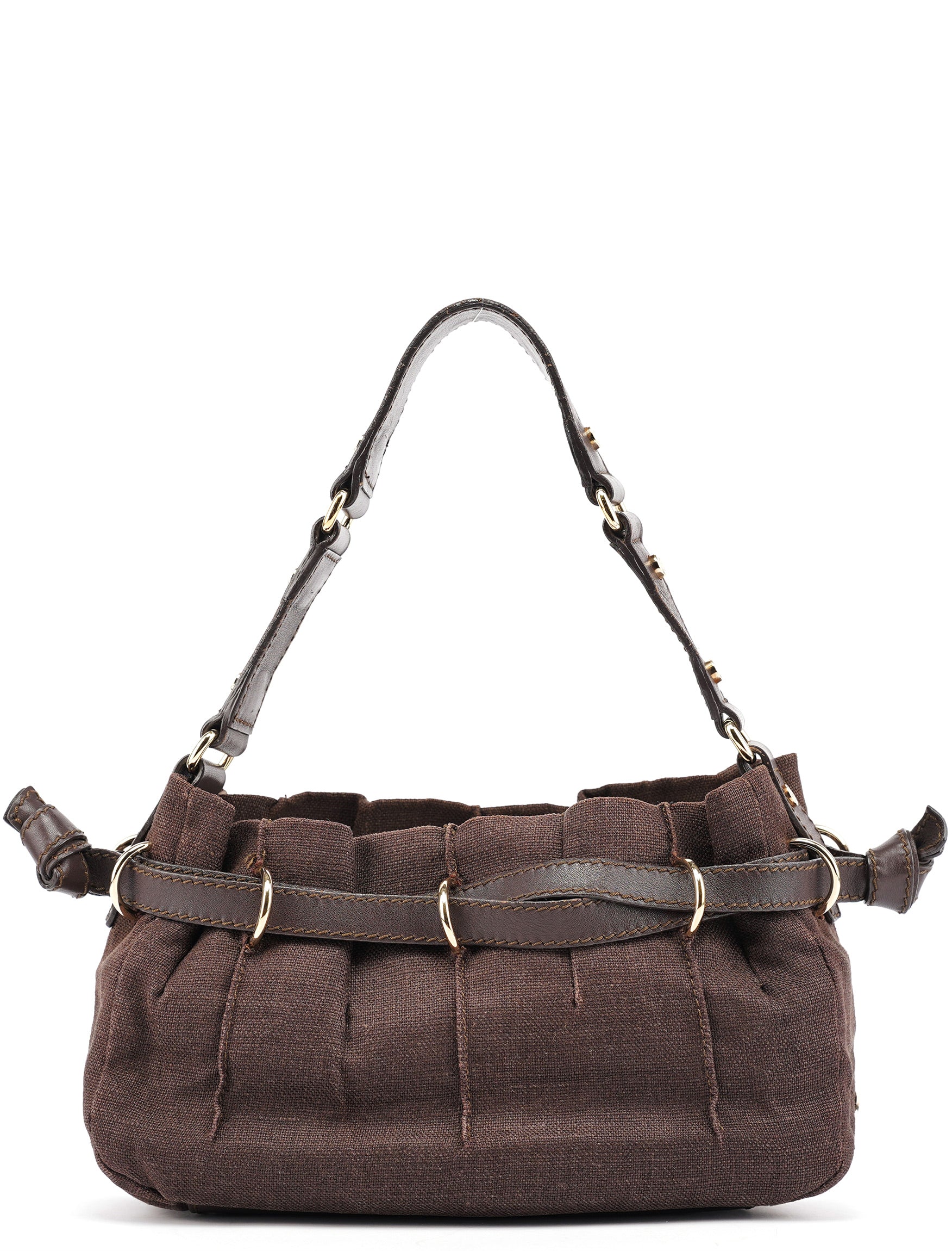 Celine Brown Canvas Leather Shoulder Bag
