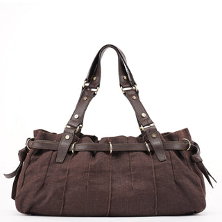Celine Brown Canvas Leather Tote Bag