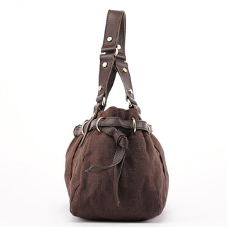 Celine Brown Canvas Leather Tote Bag
