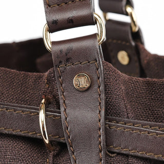 Celine Brown Canvas Leather Tote Bag