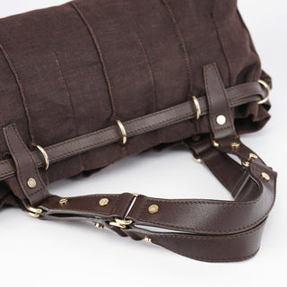 Celine Brown Canvas Leather Tote Bag