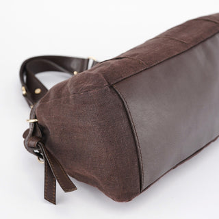 Celine Brown Canvas Leather Tote Bag