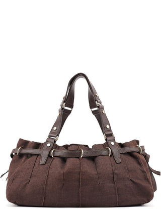 Celine Brown Canvas Leather Tote Bag