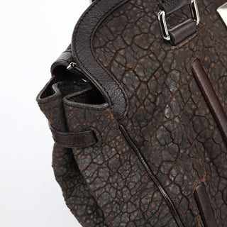 Celine Brown Crackled Leather Turnlock Tote Bag