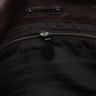 Celine Brown Crackled Leather Turnlock Tote Bag