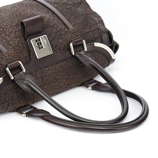 Celine Brown Crackled Leather Turnlock Tote Bag