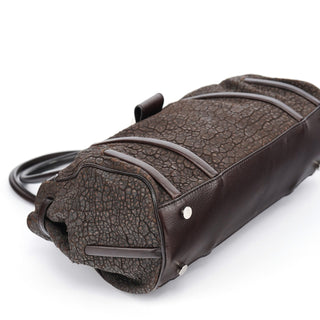 Celine Brown Crackled Leather Turnlock Tote Bag