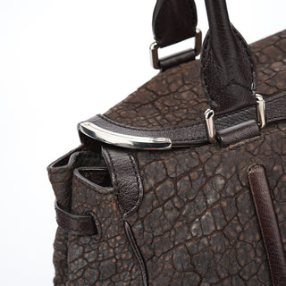 Celine Brown Crackled Leather Turnlock Tote Bag