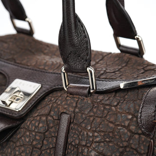 Celine Brown Crackled Leather Turnlock Tote Bag