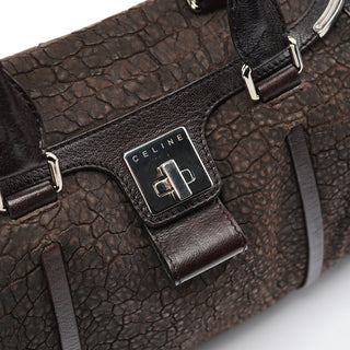 Celine Brown Crackled Leather Turnlock Tote Bag
