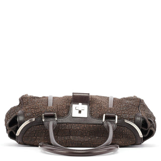 Celine Brown Crackled Leather Turnlock Tote Bag