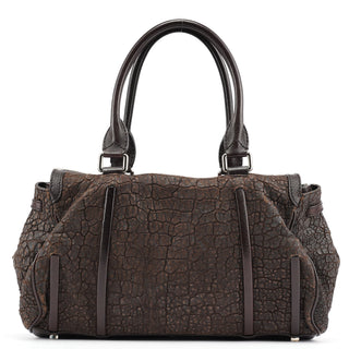Celine Brown Crackled Leather Turnlock Tote Bag