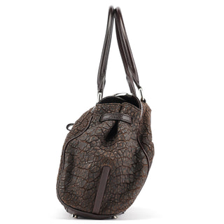 Celine Brown Crackled Leather Turnlock Tote Bag