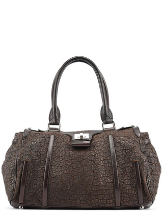 Celine Brown Crackled Leather Turnlock Tote Bag